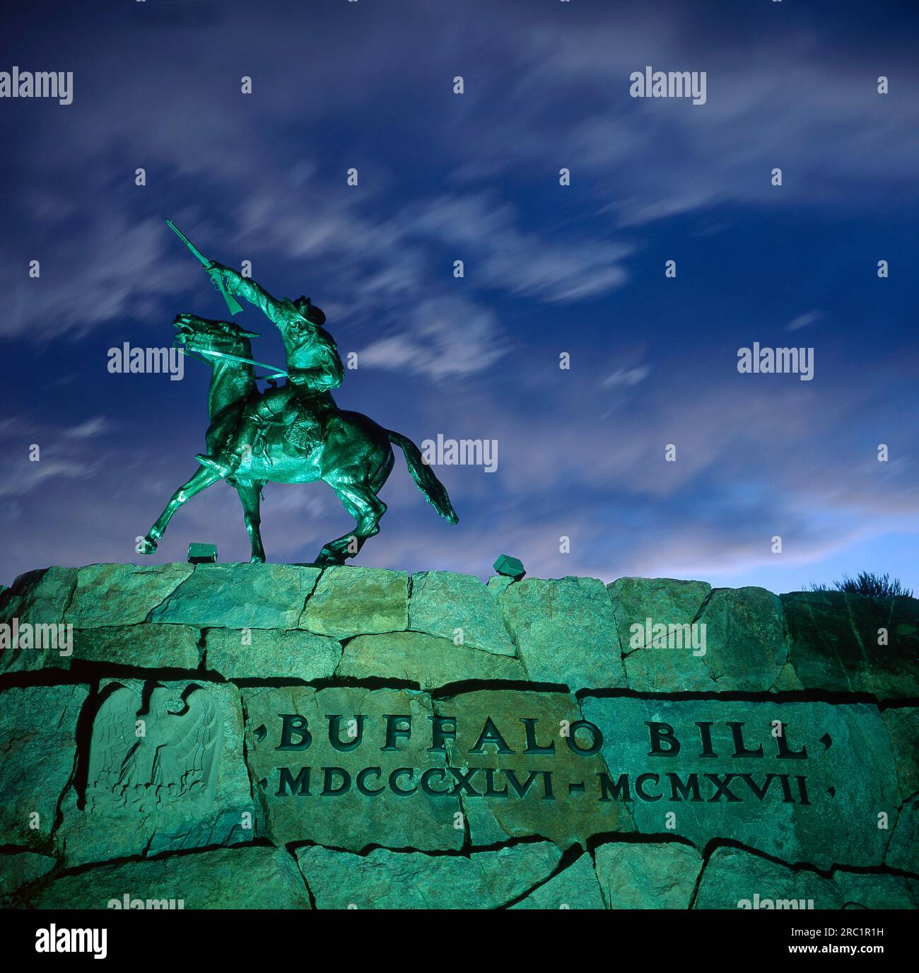 USA, WY, Cody, Buffalo Bill Statue, at night Stock Photo Alamy