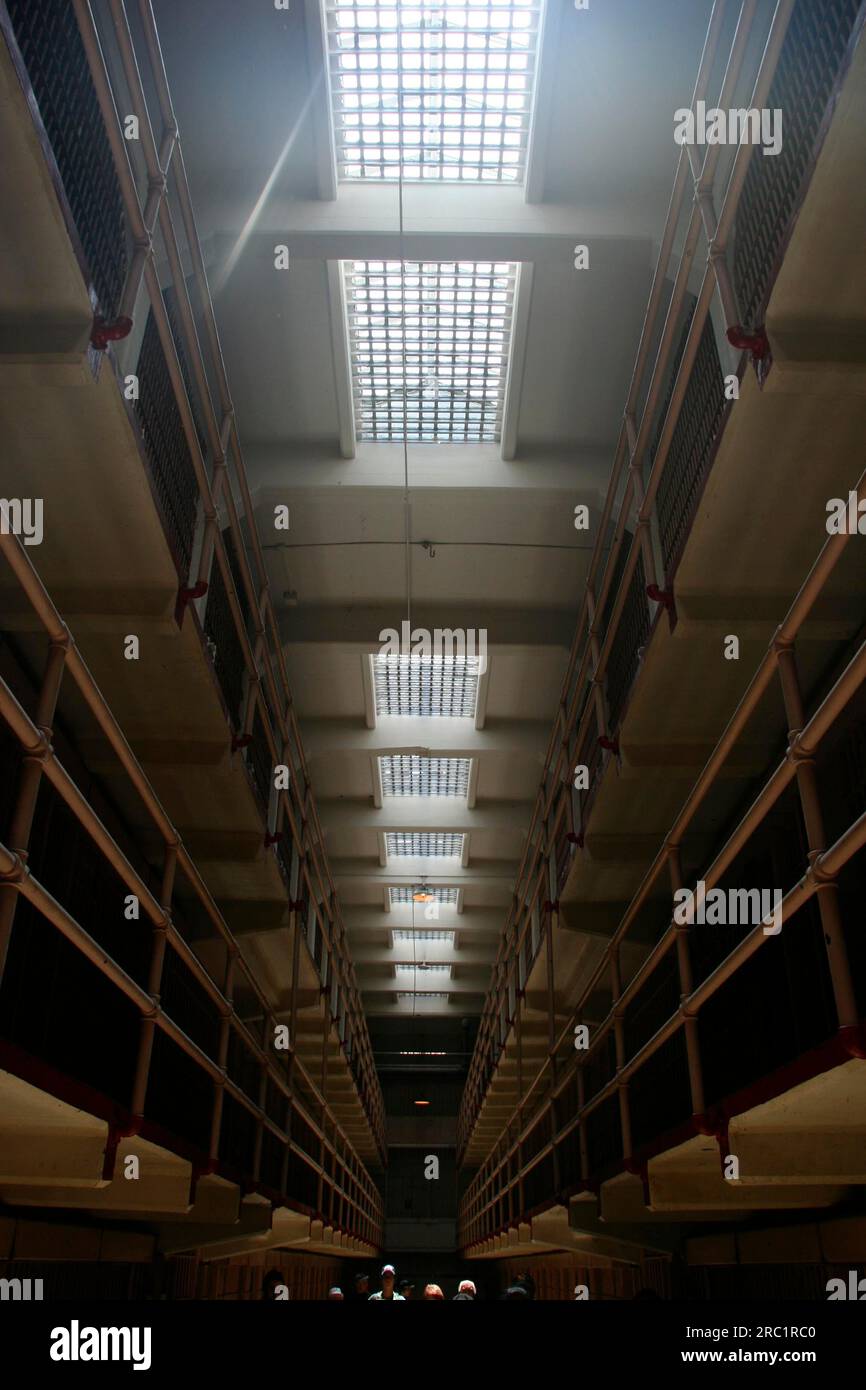 Cell wing in the disused prison on Alcatraz Island, California, USA Stock Photo