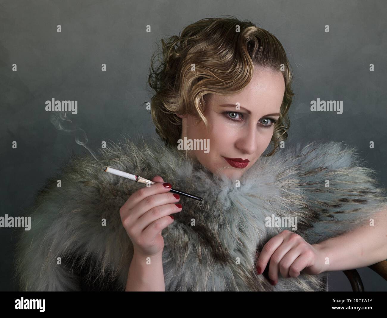 Woman Fur Boa Portrait Retro Style Stock Photo 72678367