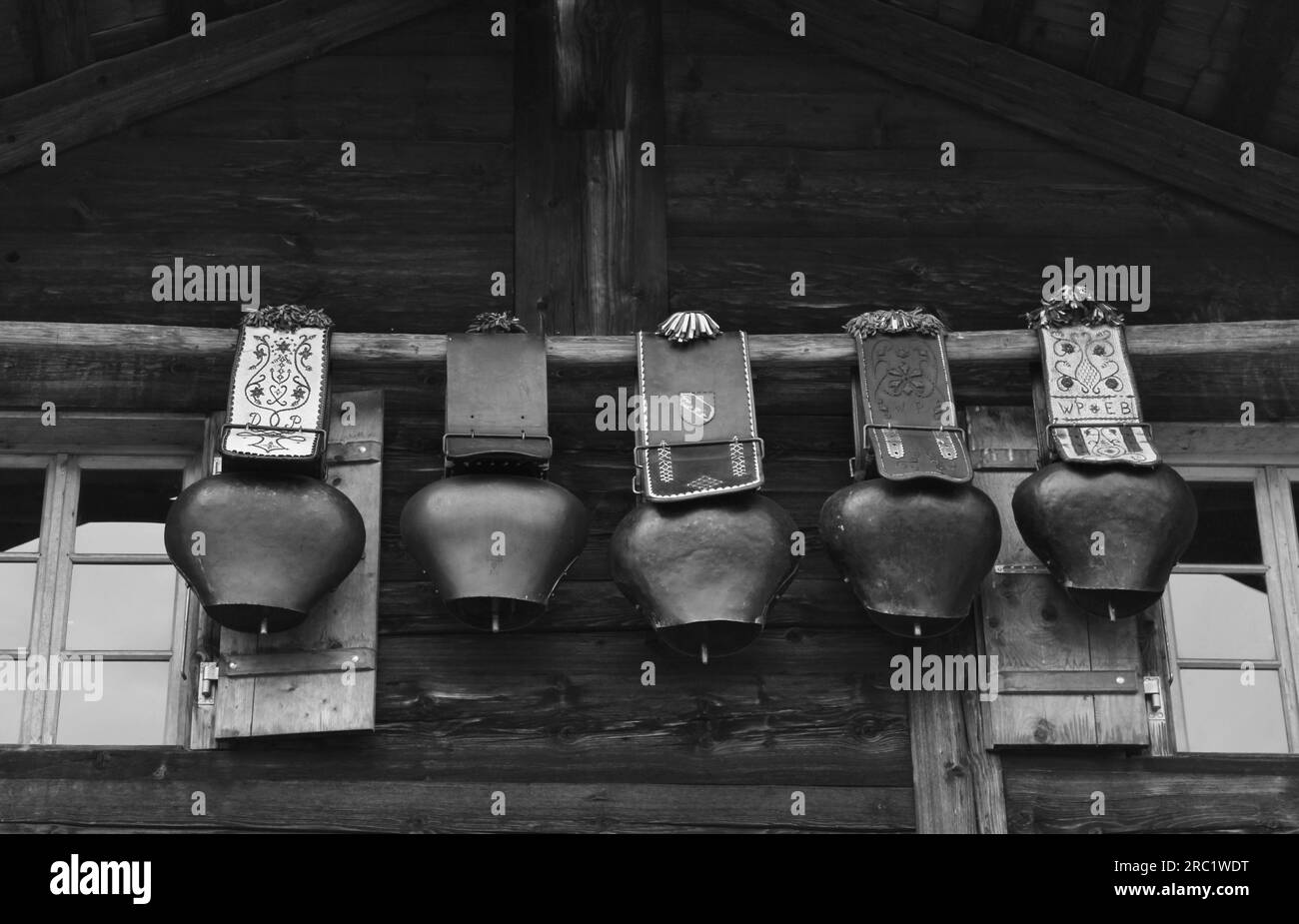 Big traditional cow bells in the Bernese Oberland Stock Photo