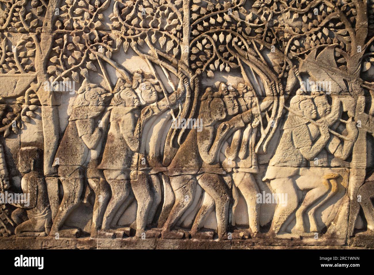 Cambodia Cham archers attacking the Khmer army, basrelief, The Bayon