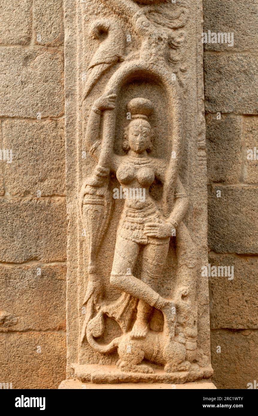 Statues in Rayar gopuram in Mahabalipuram Mamallapuram near Chennai