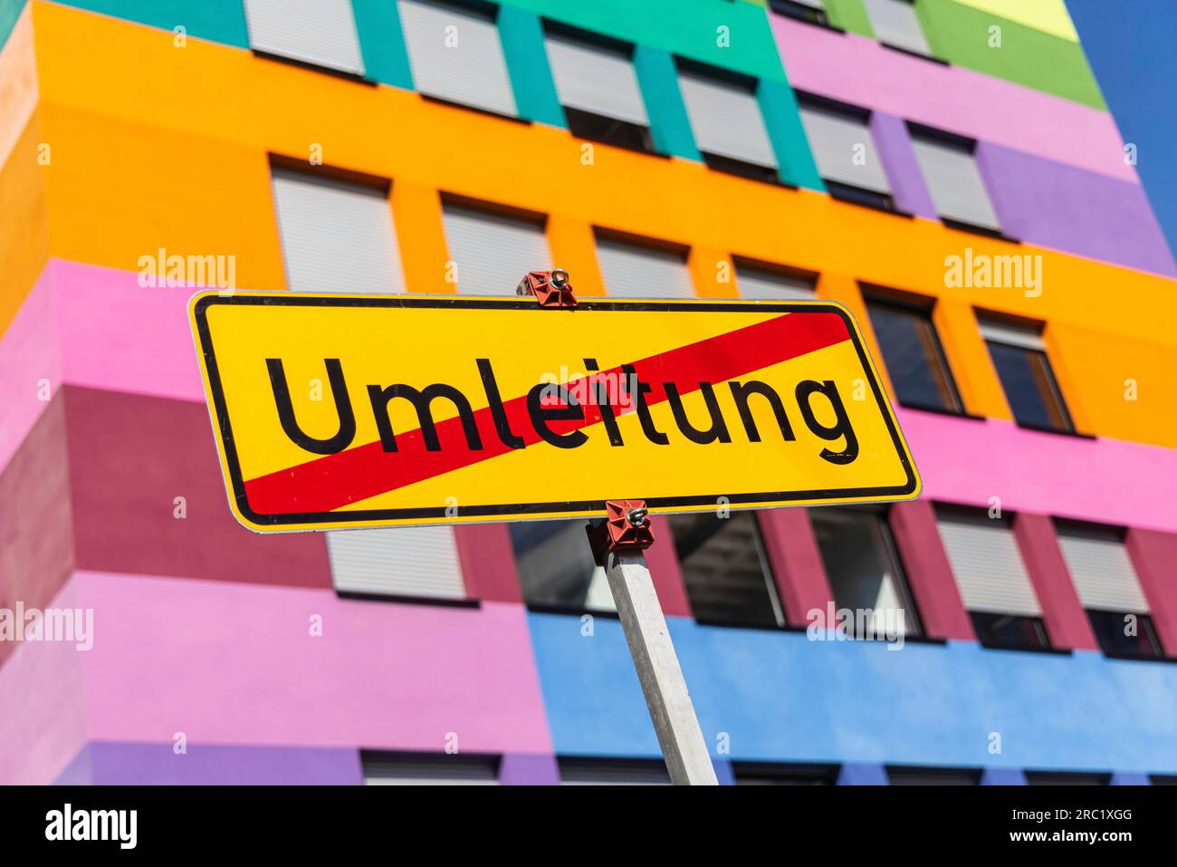 Dormitory Building Sign Studierendenwerk Stuttgart, student union, dormitory with brightly ...