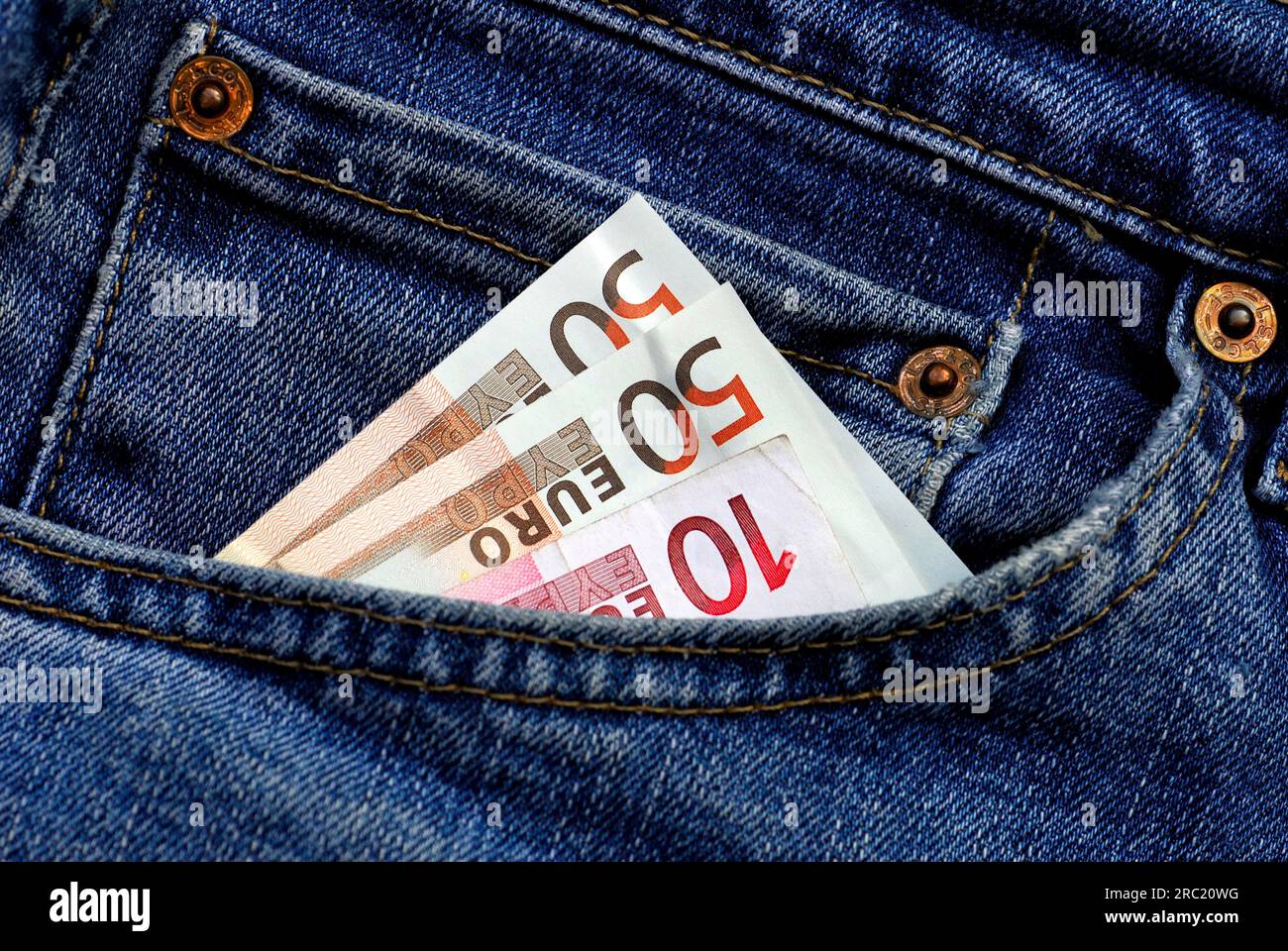 Euro notes in trouser pocket, bank note, euro note, bank notes, euro Stock Photo