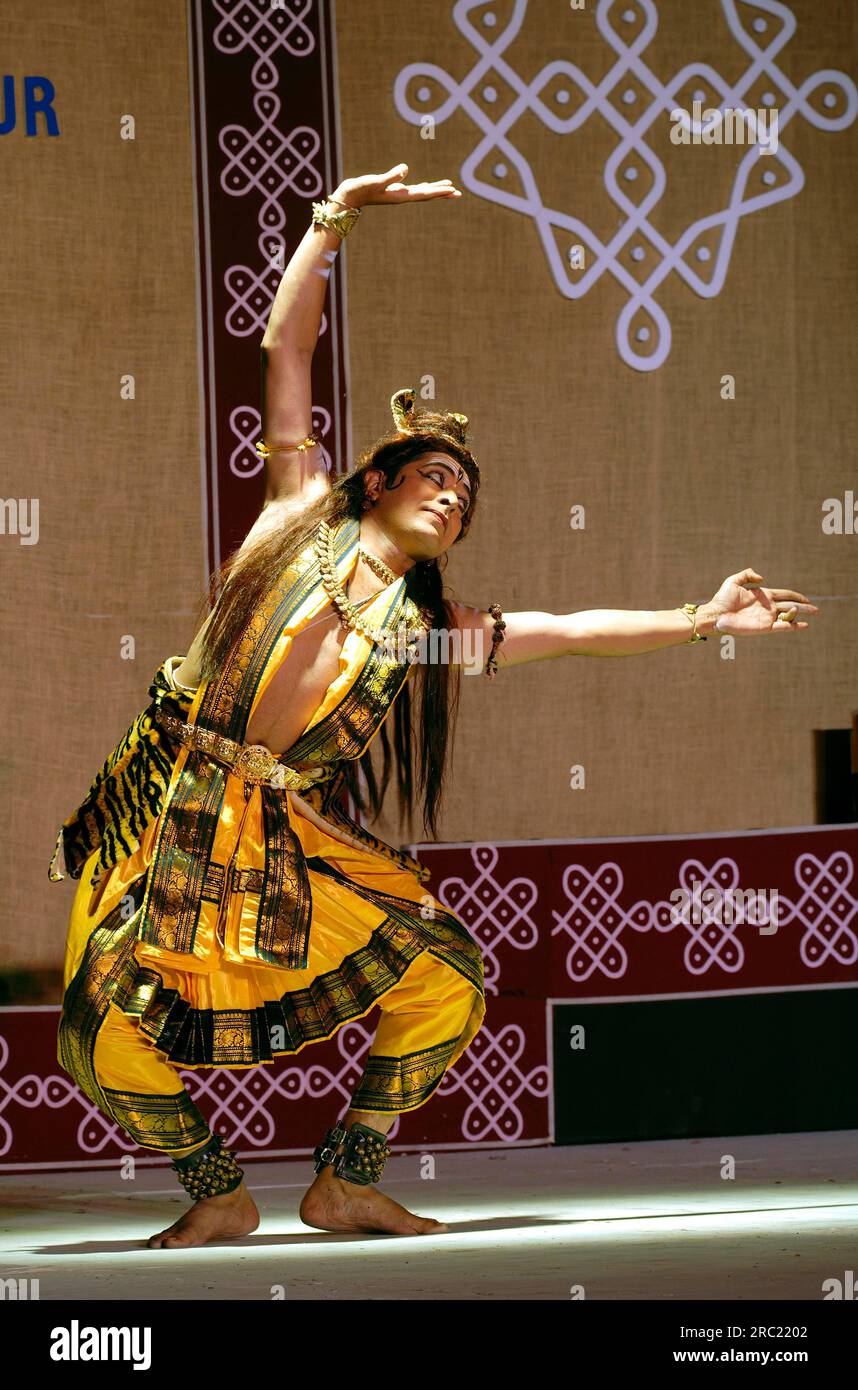 Shiva tandava dance in Bharatanatyam, classical dance of Tamil Nadu, India, Asia Stock Photo