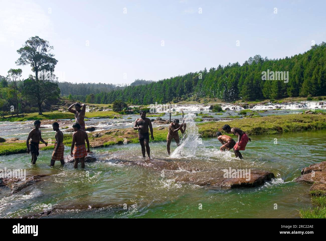 People enjoying Pykara river near Ooty Udhagamandalam, Nilgiris, Tamil Nadu, South India, India, Asia Stock Photo