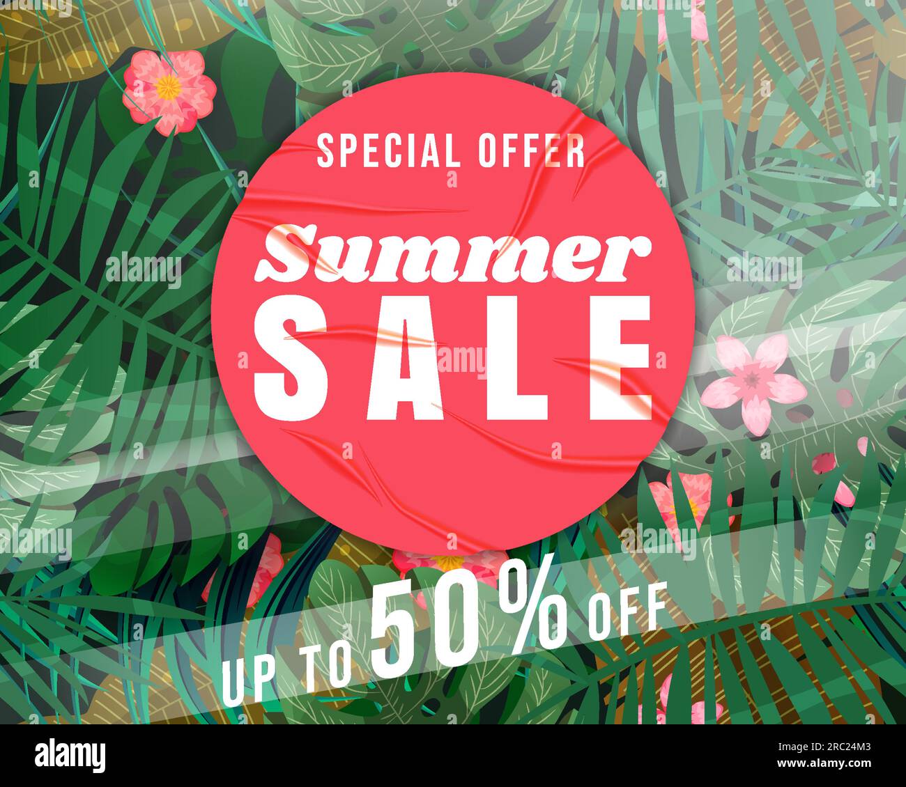 Summer Sale Template background tropical plants, flowers and leaves ...