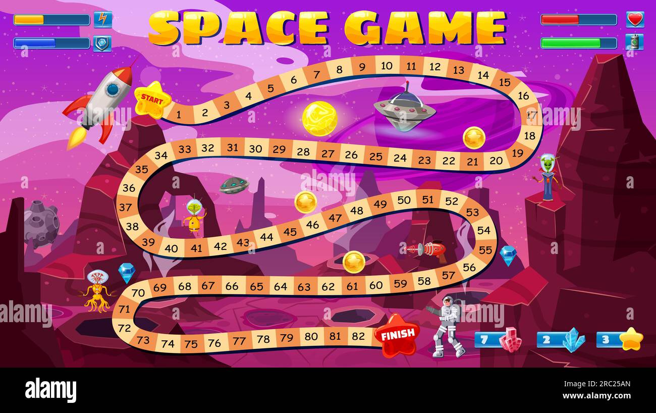 Space Boardgame spaceship, rocket, UFO, step boardgame path Stock ...