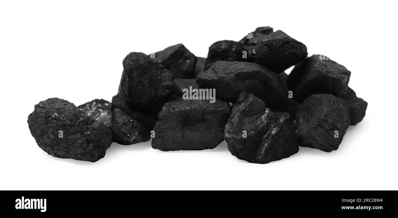 Pile of black coal isolated on white Stock Photo Alamy