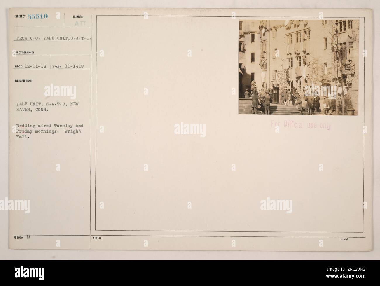 Yale Unit, S.A.T.C. soldiers in New Haven, Connecticut airing bedding