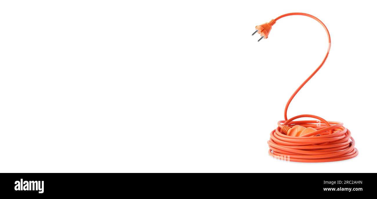 One extension cord on white background. Space for text Stock Photo