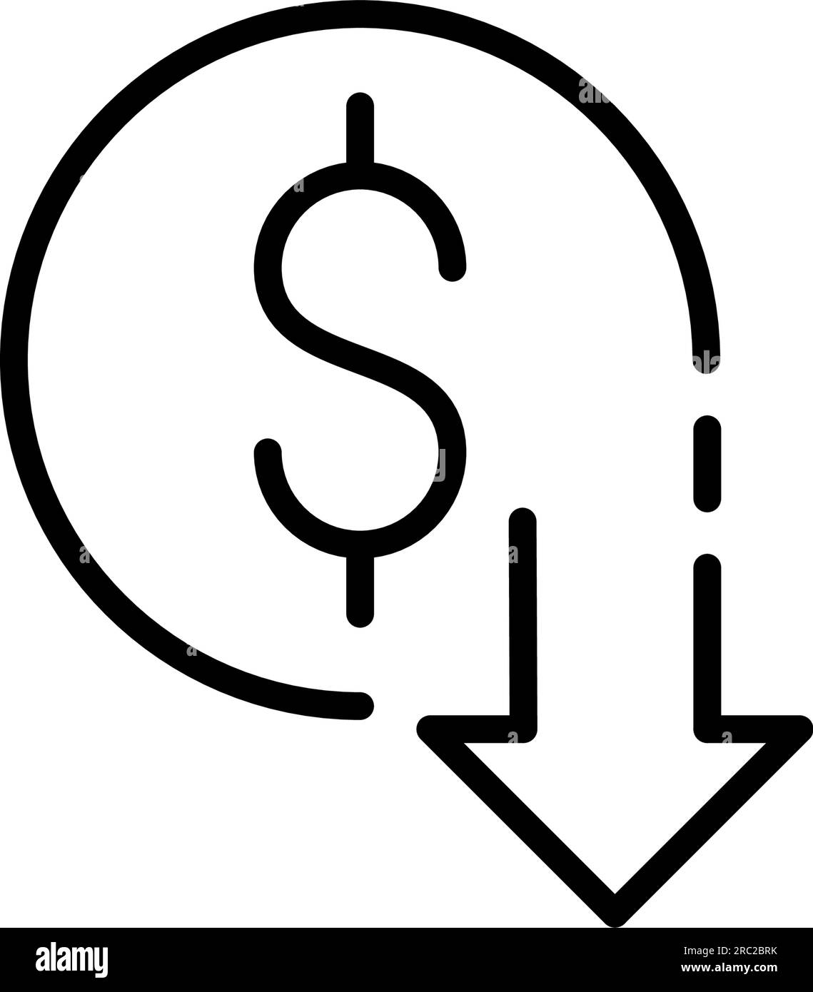 Cash back sign. Dollar in an arrow pointing down. Pixel perfect