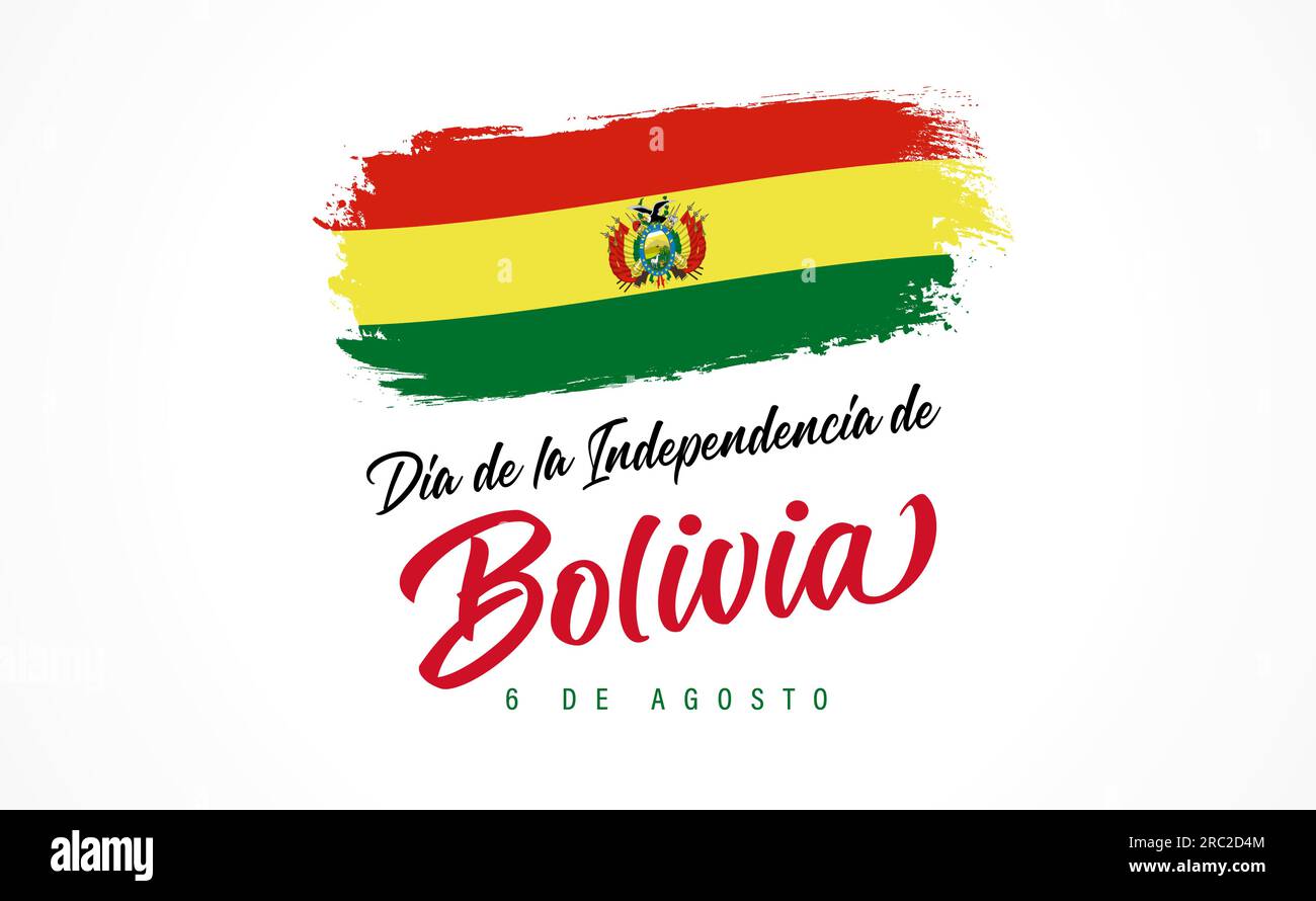 Dia de la Independencia de Bolivia lettering and grunge flag