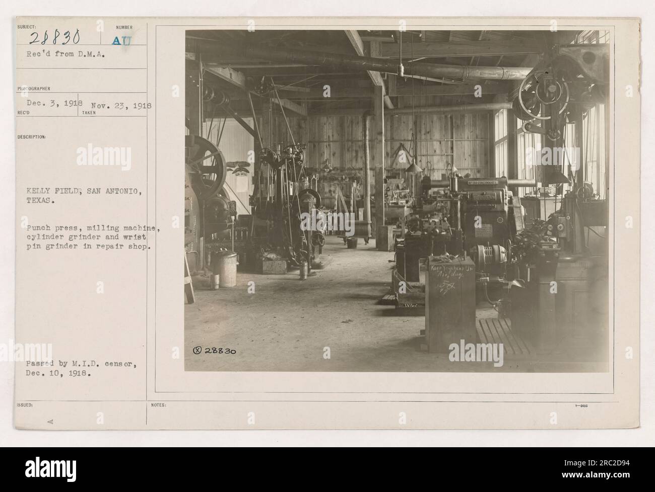 "Image 111SC28830 shows a repair shop at Kelly Field in San Antonio