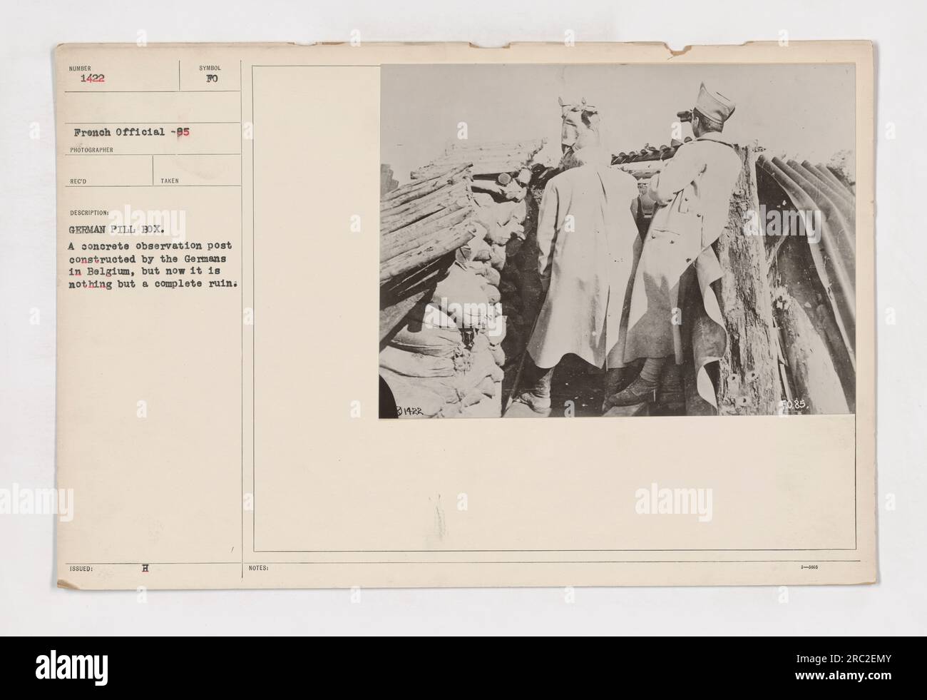 German pill box, identified as SUMBER 1422, captured in a French