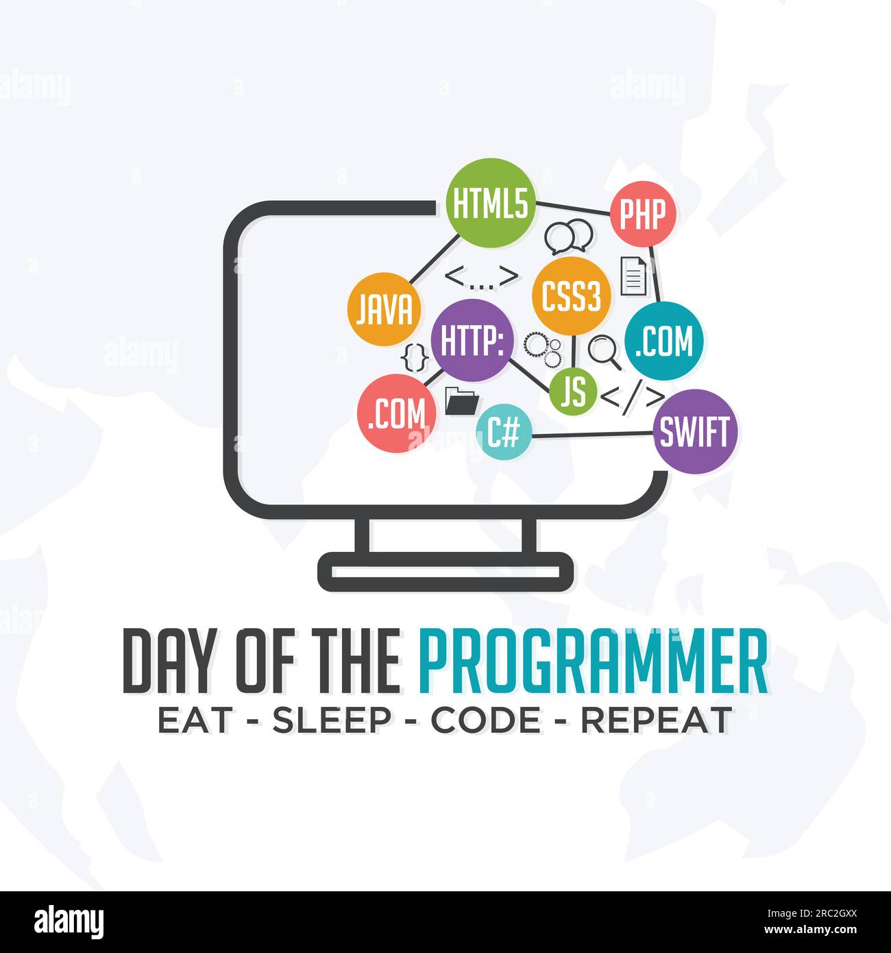 Day of the Programmer banner or greeting card with code and monitor ...