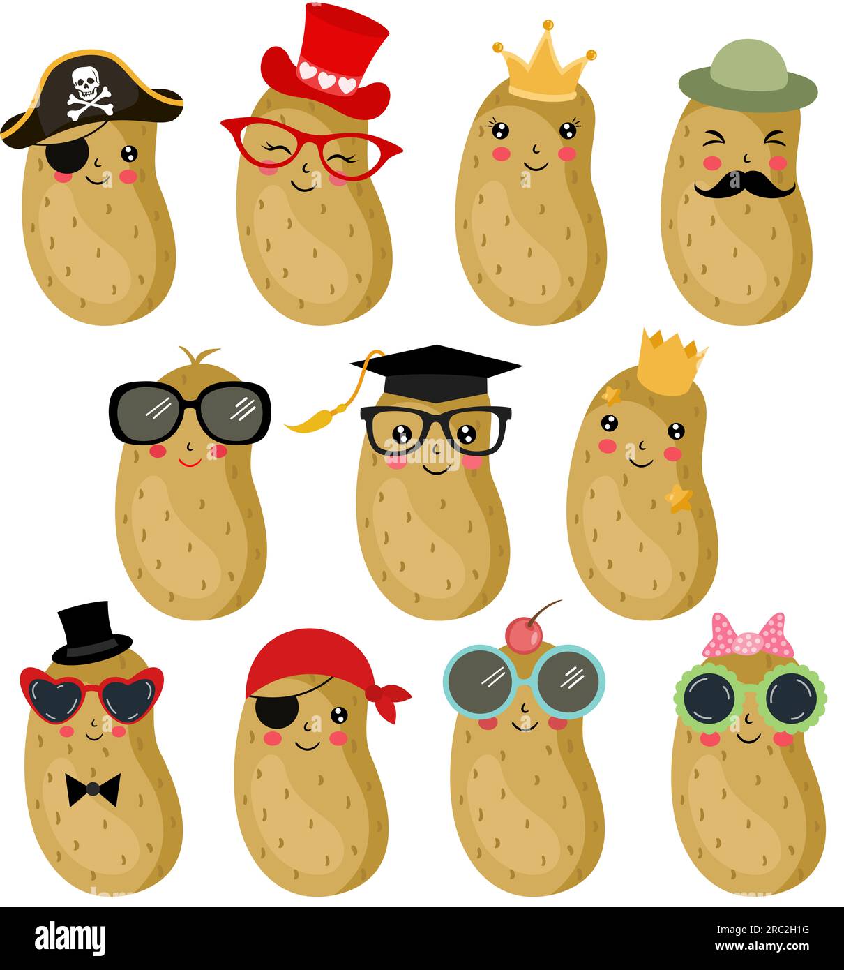 Set of funny potato mascot characters Stock Photo