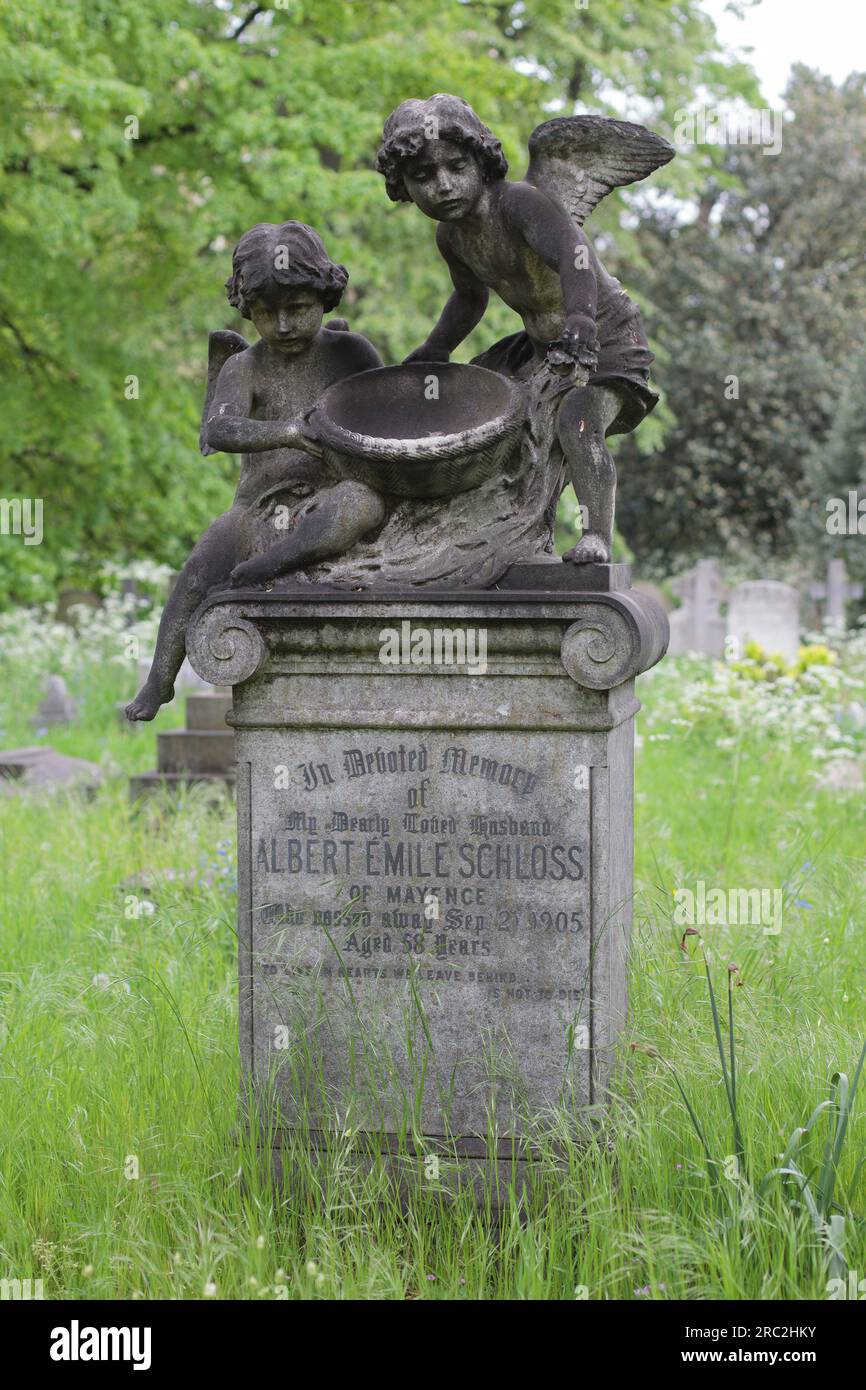 London, UK May 8, 2023 Large Historic Gravestone in Brompton