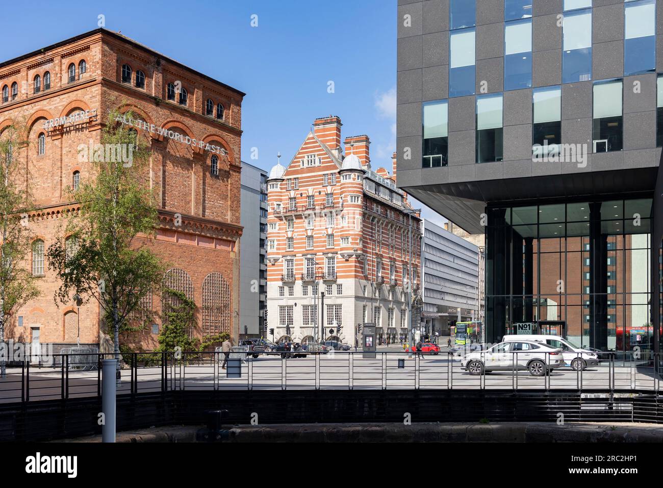Liverpool, united kingdom May, 16, 2023 The former red brick Mersey Rail pumping station amid buildings on mann island, Liverpool. Stock Photo