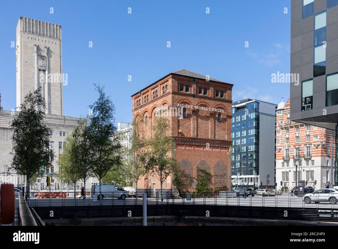 Liverpool, united kingdom May, 16, 2023 The former red brick Mersey Rail pumping station amid buildings on mann island, Liverpool. Stock Photo