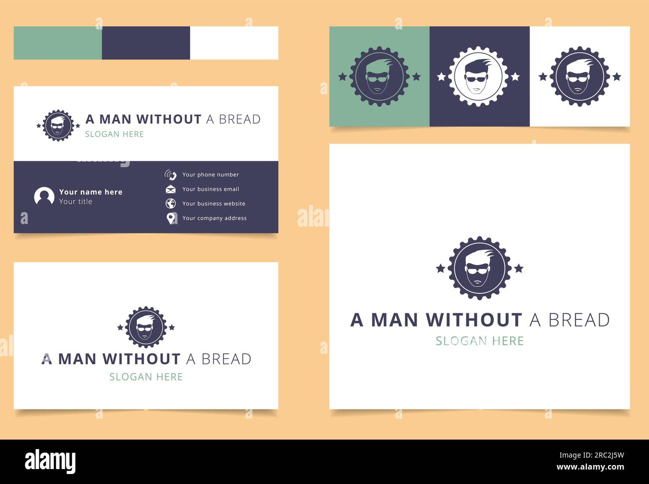 A man without a beard logo design with editable slogan. Branding book