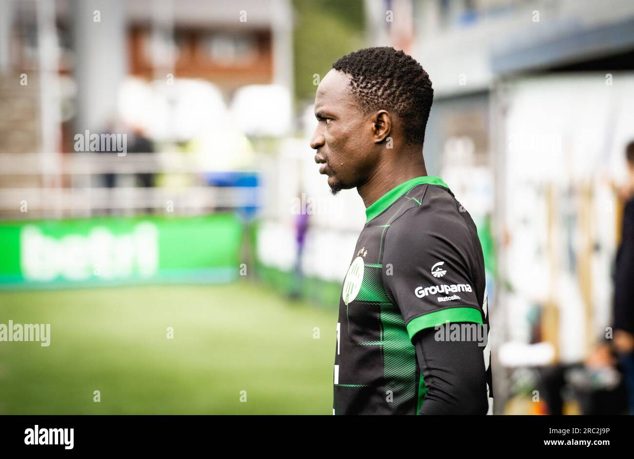 BUDAPEST, HUNGARY - AUGUST 9: Adama Traore of Ferencvarosi TC controls the  ball during the UEFA Champions League Qualifying Round match between Ferencvarosi  TC and Qarabag FK at Ferencvaros Stadium on August