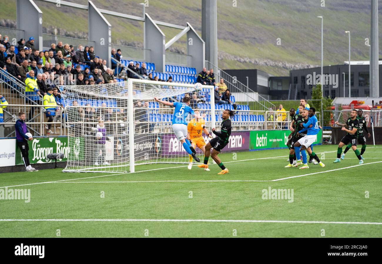 Klaksvik, Faroe Islands. 11th July, 2023. Deni Pavlovic (5) of Ki seen during the UEFA Champions League qualification match between Ki and Ferencvaros at Djupumyra Stadium in Klaksvik. (Photo Credit: Gonzales Photo/Alamy Live News Stock Photo