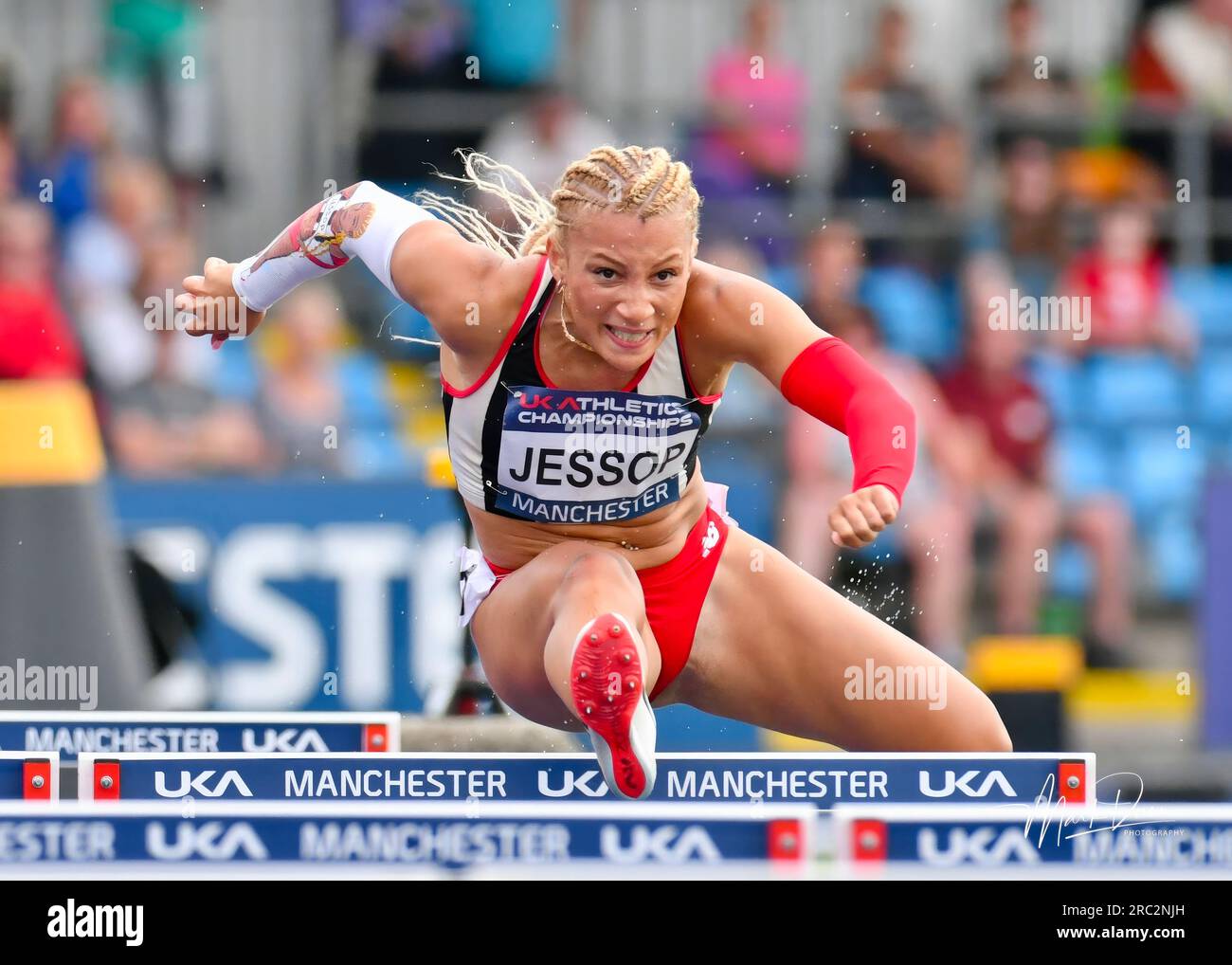 Manchester Regional Arena, Manchester, UK.  National UK Athletics Championships 2023. Caption: JESSOP - Womens 100 Meter Hurdles.  Picture: Mark Dunn/Alamy Stock Photo