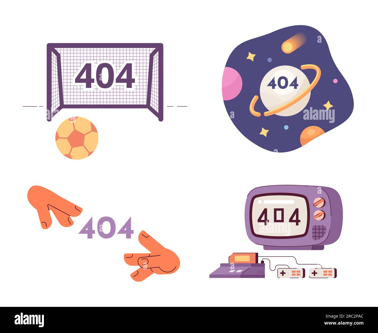 Activity and hobbies error 404 flash messages pack Stock Vector