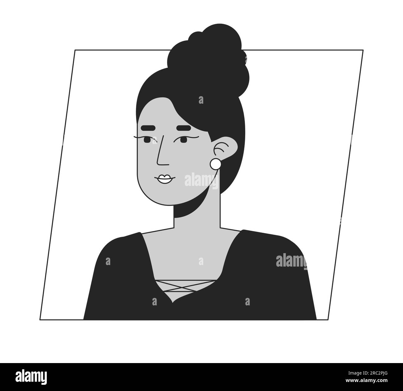 Attractive indian woman with bun hairstyle black white cartoon avatar