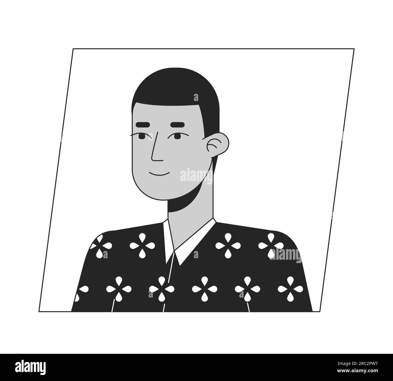 Serious latinamerican short hair man black white cartoon avatar icon