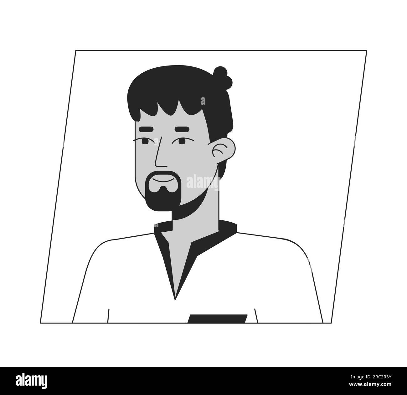 Adult indian man with black beard black white cartoon avatar icon Stock