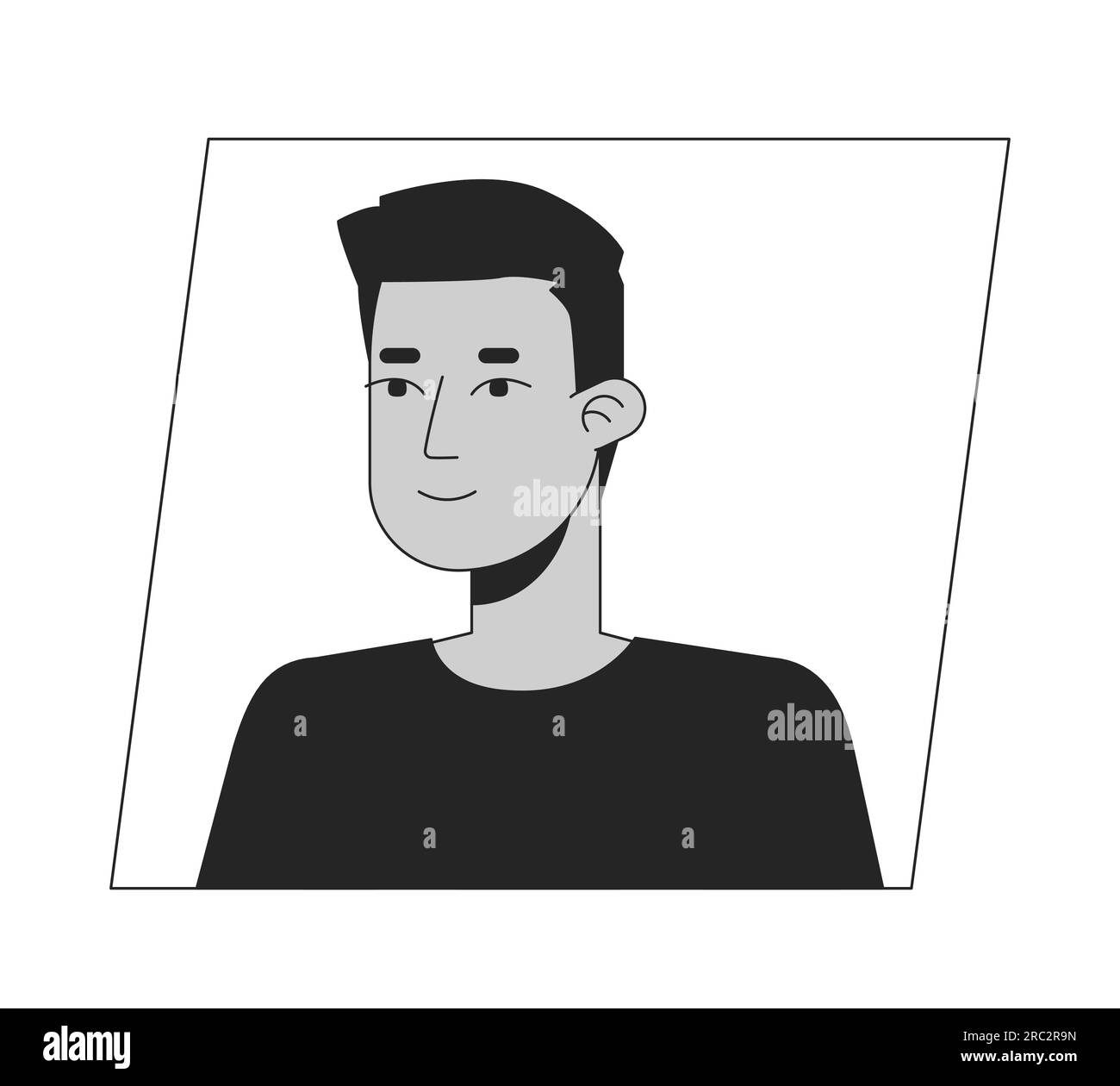 Young indian brunette man black white cartoon avatar icon Stock Vector