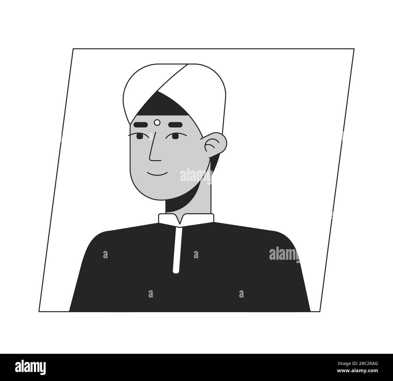 Indian man in turban black white cartoon avatar icon Stock Vector