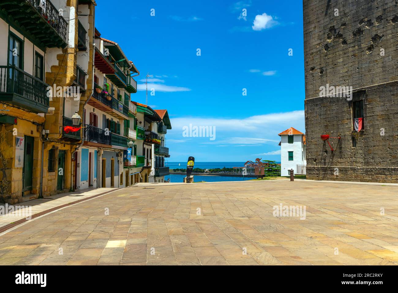 Picturesque half-timbered houses and architecture of Hondarribia old town, Basque country, Spain. Stock Photo