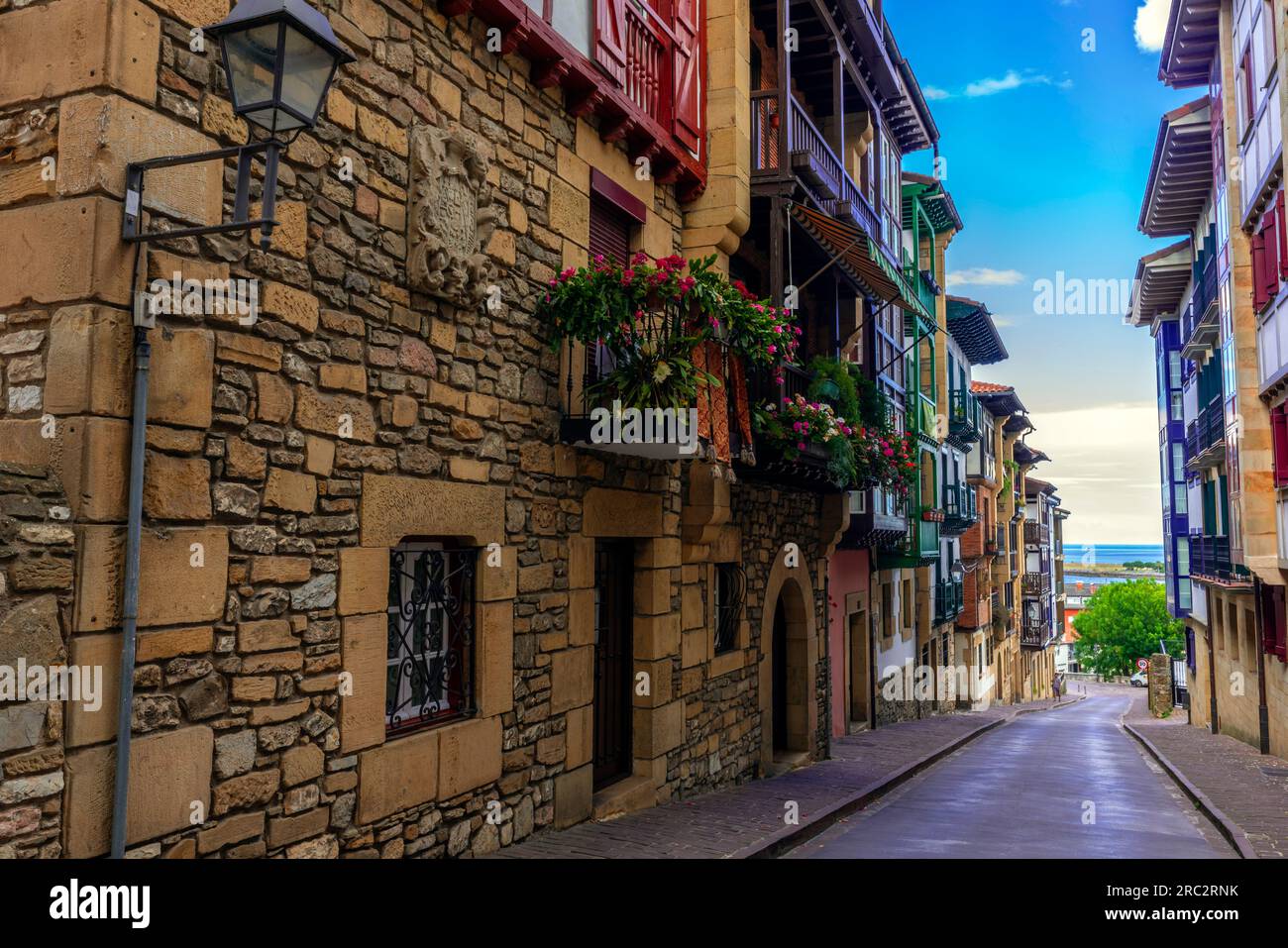 Picturesque half-timbered houses and architecture of Hondarribia old town, Basque country, Spain. Stock Photo