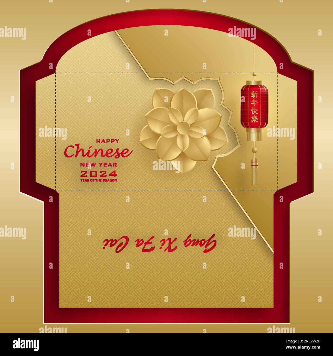 Chinese new year 2024 lucky red envelope money pocket on color