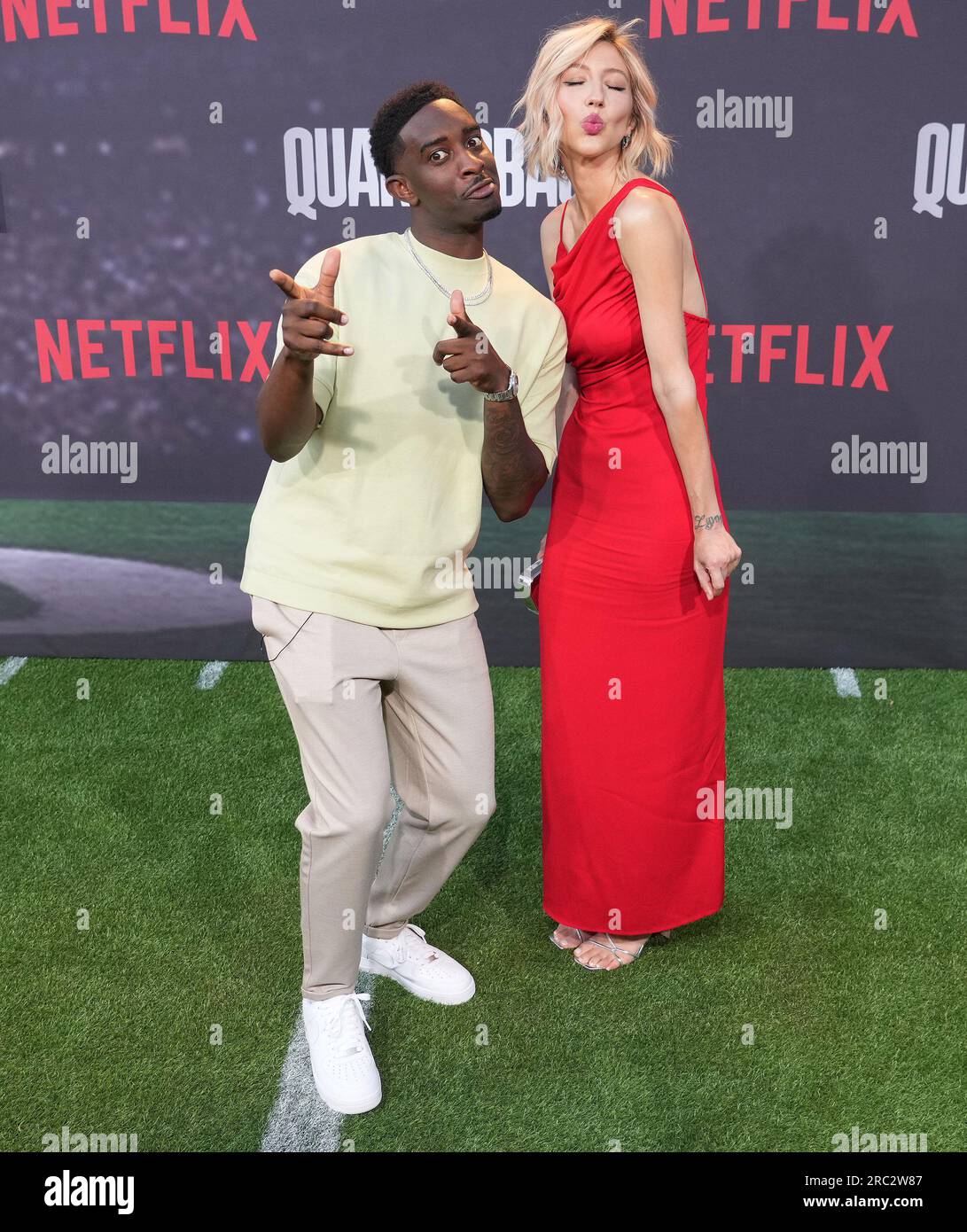 Los Angeles, USA. 11th July, 2023. (L-R) Desi Banks and Heidi Gardner at  the Netflix's QUARTERBACK Los Angeles Premiere held at the TUDUM Theater in  Hollywood, CA on Tuesday, ?July 11, 2023. (