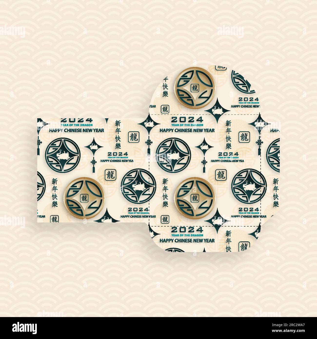 Chinese new year 2024 lucky red envelope money pocket on color
