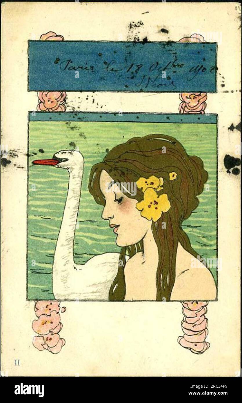 Leda and the Swan by Raphael Kirchner Stock Photo Alamy
