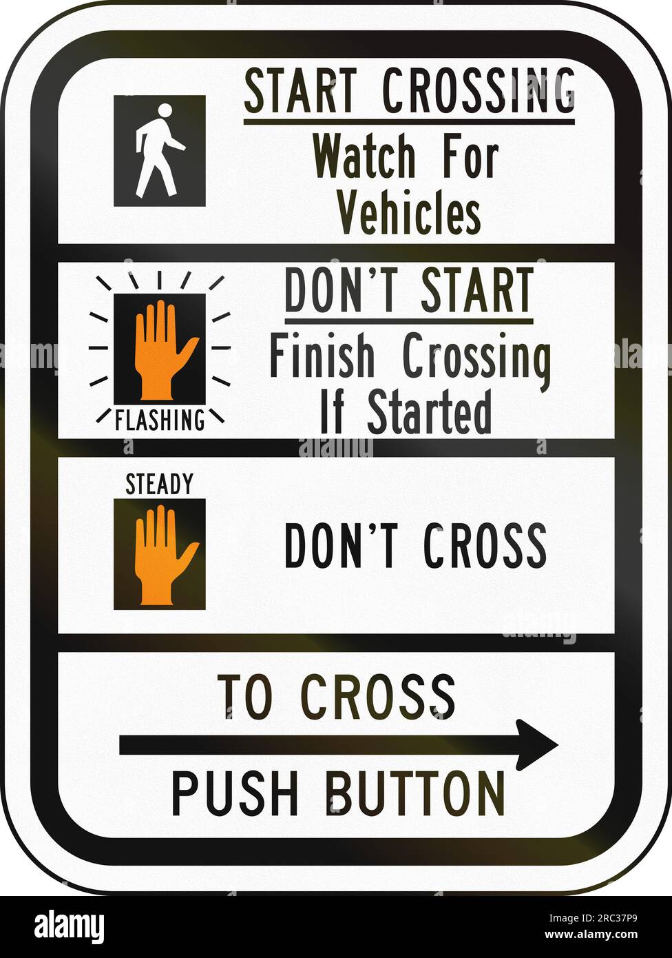 United States traffic sign Crosswalk signal instructions Stock Photo