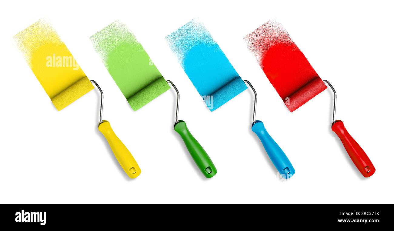 Colorful paint rollers and strokes. Paint roller brush set Stock Photo