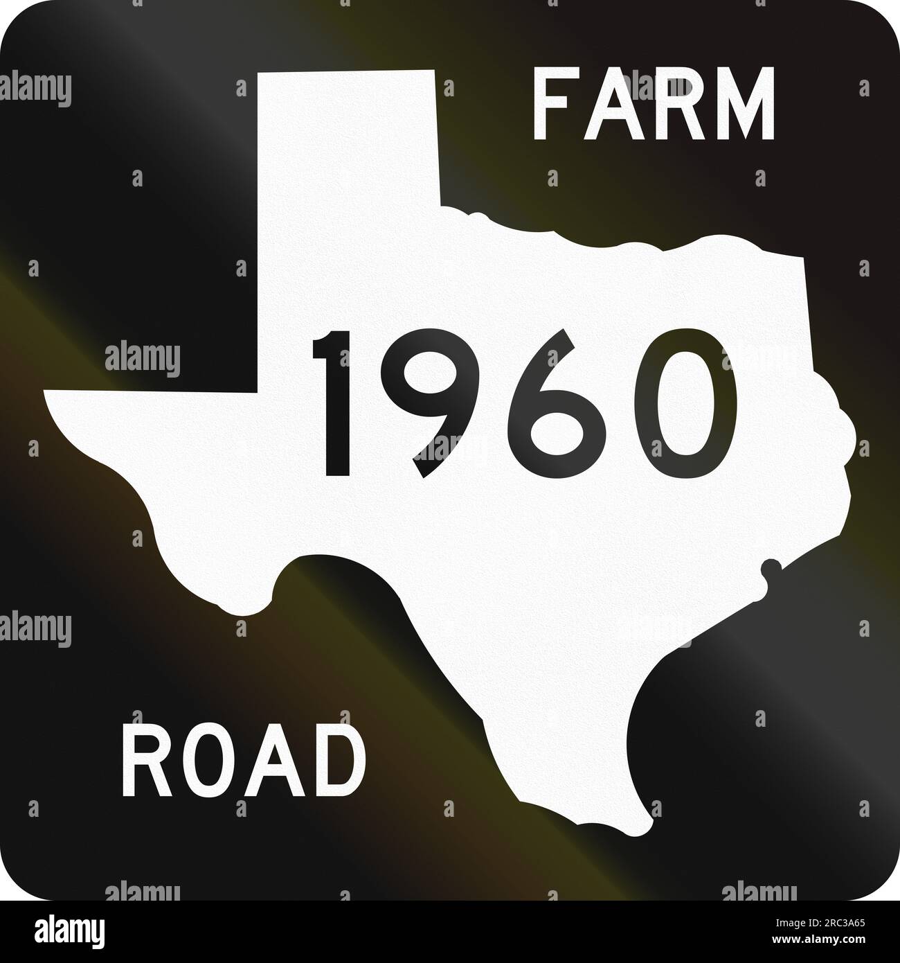 US farm-to-market-road shield in texas. The sign contains a silhouette of the state. Stock Photo
