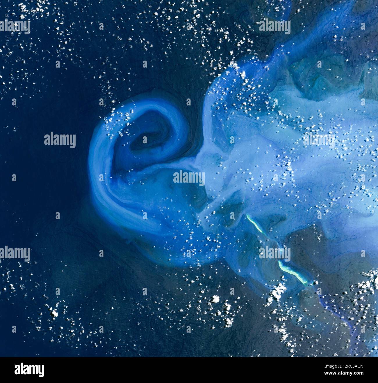 Sediment swirling in eddies around the Coral Sea and Bellona Plateau cause by Tropical Cyclone Gabrielle Stock Photo