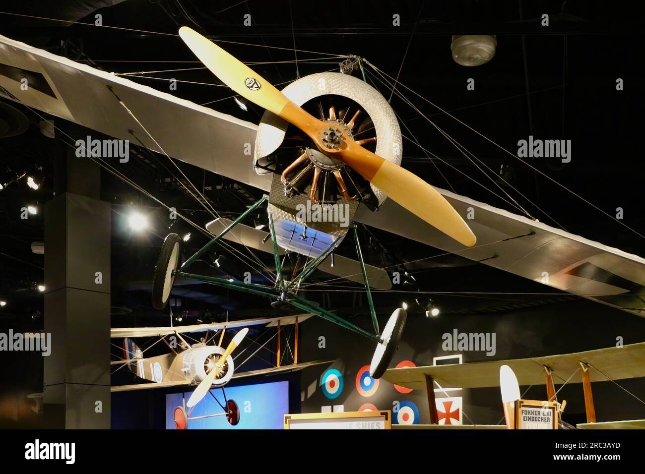 Fokker E.III Eindecker Reproduction German WW1 fighter plane on display at The Museum of Flight Seattle Washington State USA Stock Photo