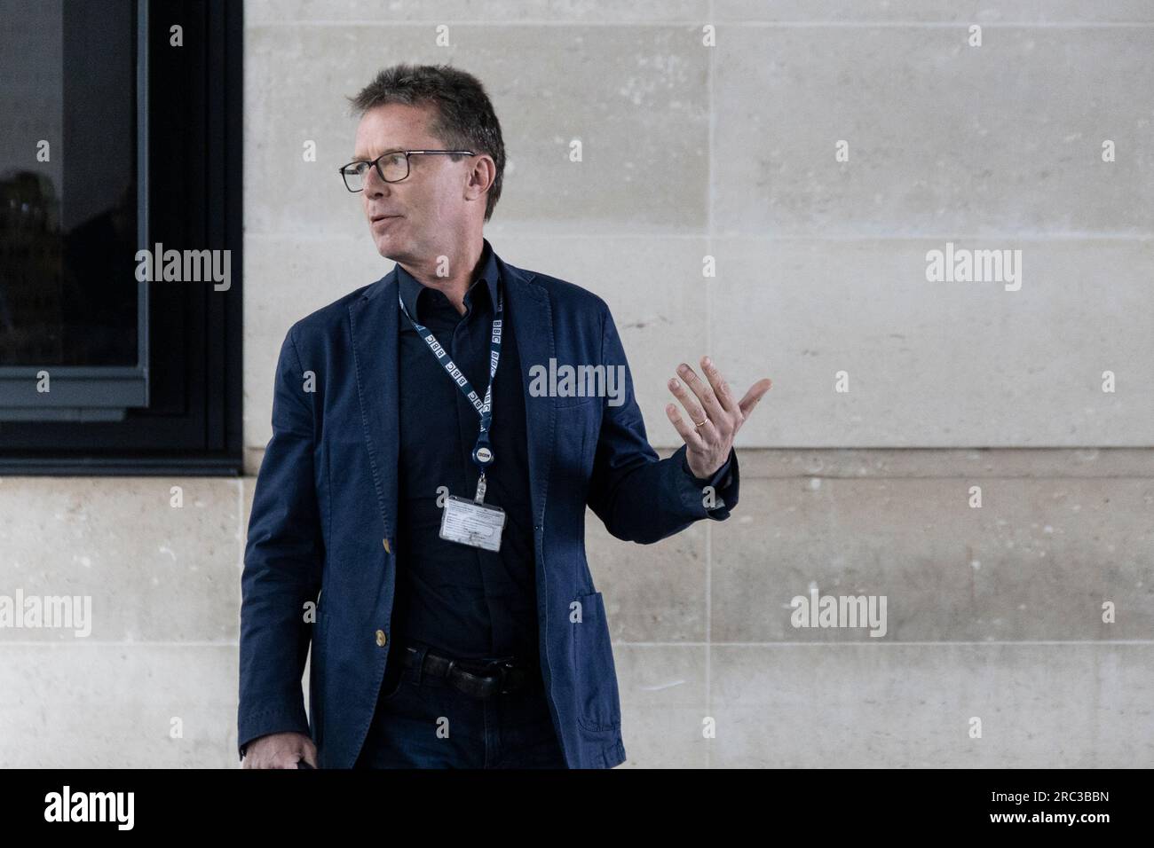 London, UK. 12th July, 2023. Nicky Campbell pictured leaving the BBC building. Credit: Sinai Noor/Alamy Live News Stock Photo