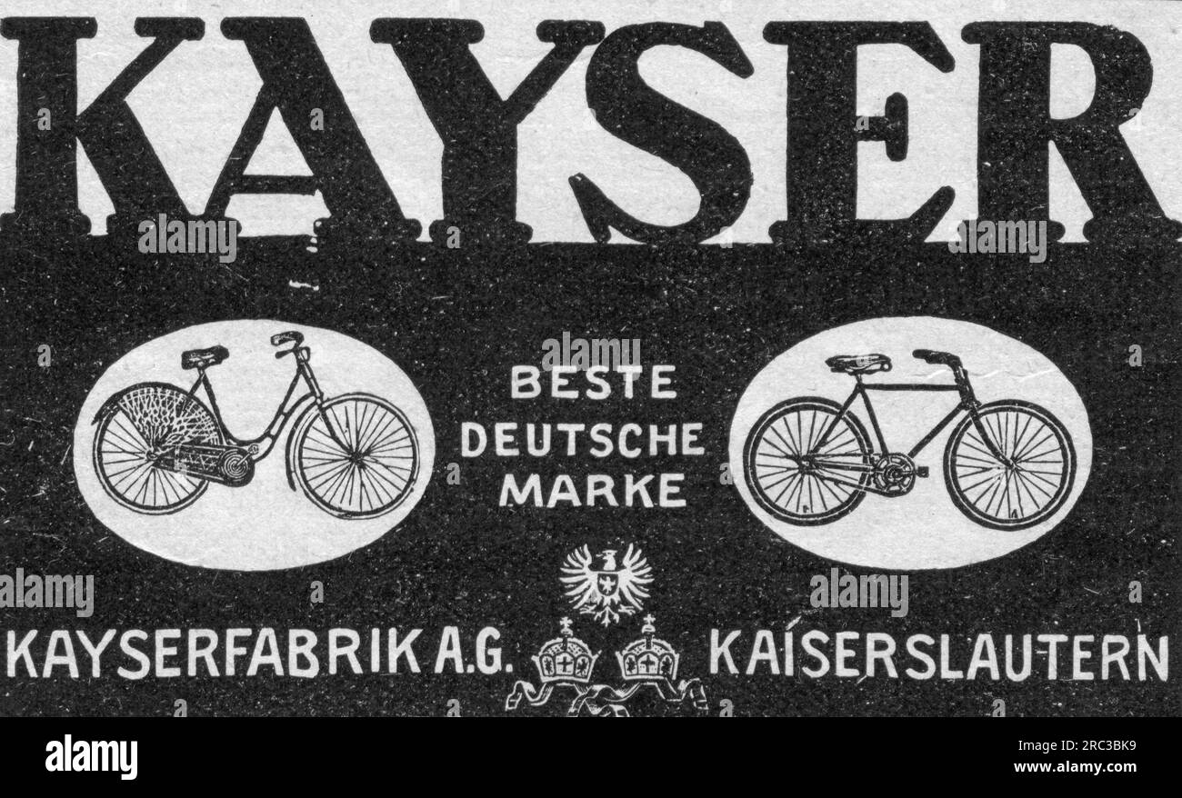 advertising, Kayser bicycles, Kayserfabrik AG, Kaiserslautern, advertisement, 'Zeit im Bild', 1913, ADDITIONAL-RIGHTS-CLEARANCE-INFO-NOT-AVAILABLE Stock Photo