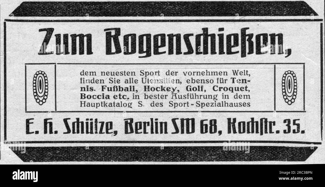 advertising, sports equipment for archery, E. H. Schuetze, Berlin, advertisement, "Zeit im Bild", ADDITIONAL-RIGHTS-CLEARANCE-INFO-NOT-AVAILABLE Stock Photo
