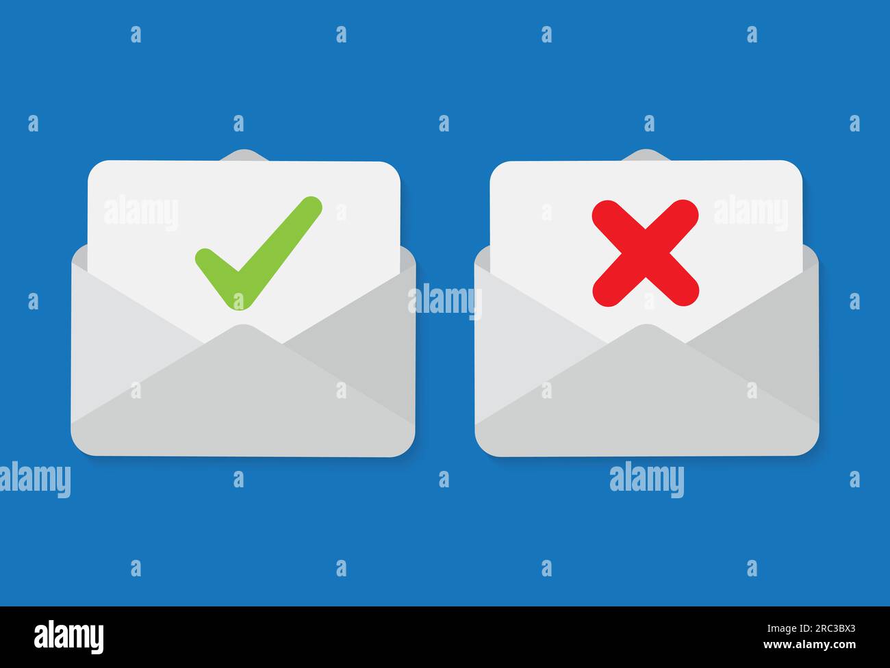 Check mark in mail envelope. Confirm and rejection email Stock Vector