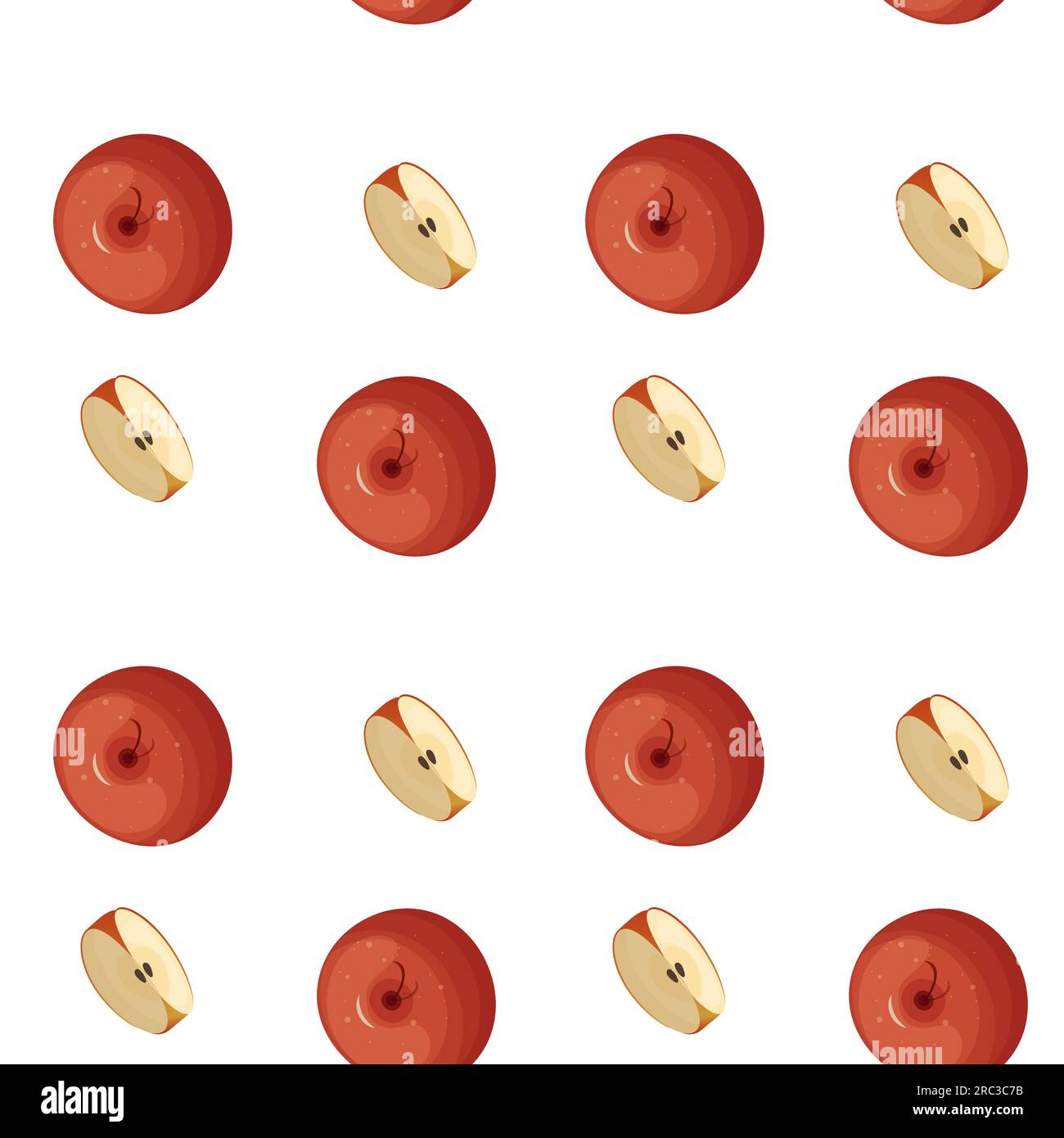 Seamless pattern of whole apples and apple slices.  Suitable for wallpapers, web page backgrounds, surface textures, textiles. Stock Vector
